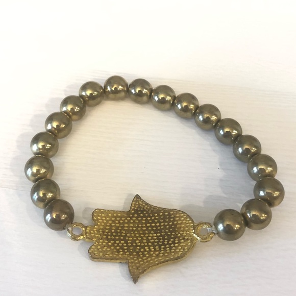 3/$12 Gold Hamsa Beaded Stretch Bracelet - Picture 2 of 2